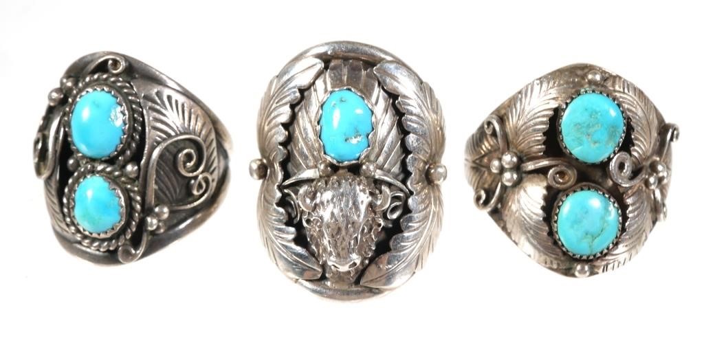  3 SOUTHWESTERN STERLING TURQUOISE 365e68