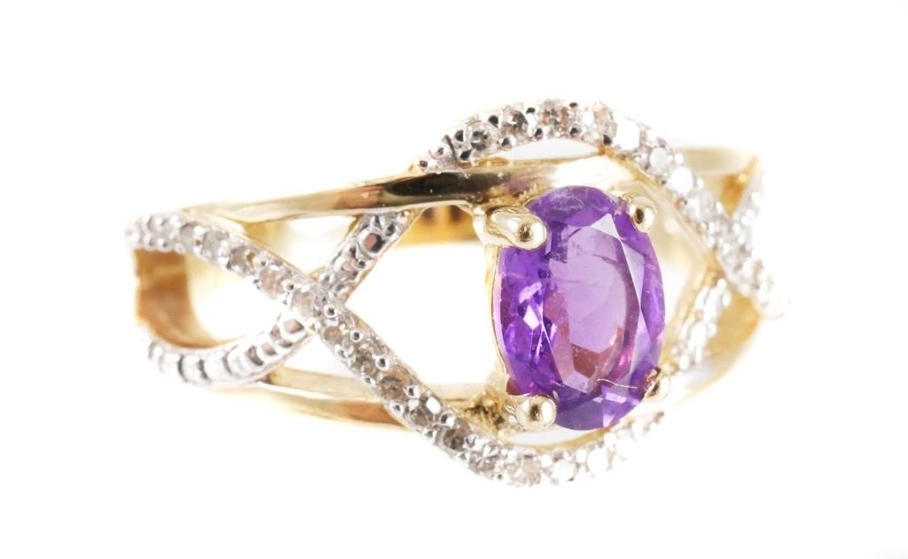 14K YELLOW GOLD AMETHYST DIAMOND 365e8b