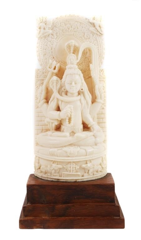 CARVED HINDU IVORY DEITY W FOUR