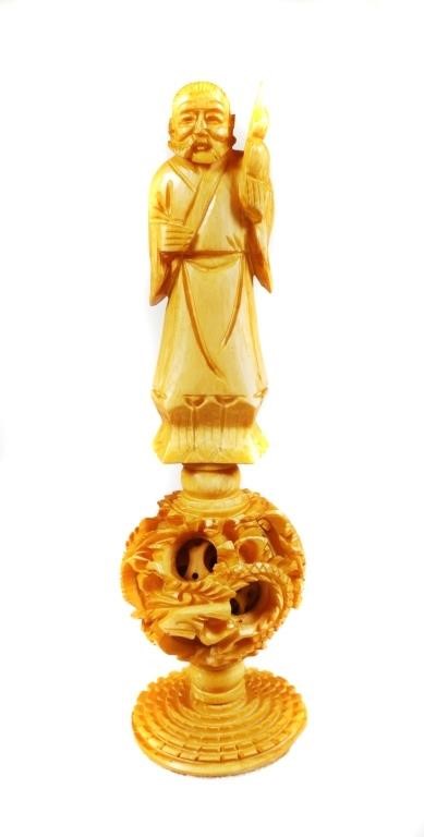 ANTIQUE CHINESE IVORY STATUE ON