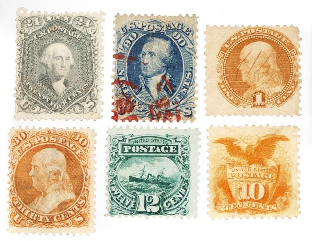 STAMPS: SIX HIGH VALUE EARLY USSee images