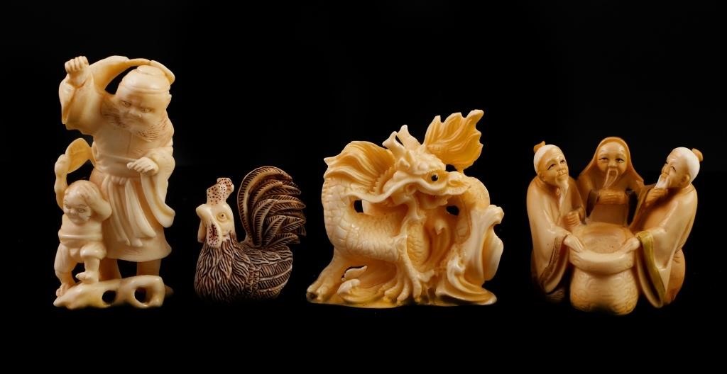 4 JAPANESE IVORY NETSUKESFour carved 365ee9