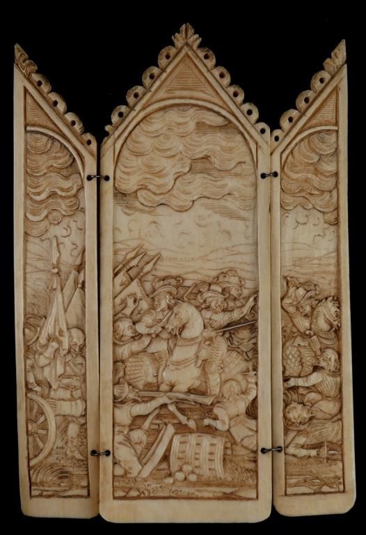 1800S FRENCH IVORY TRIPTYCH, DIEPPE,