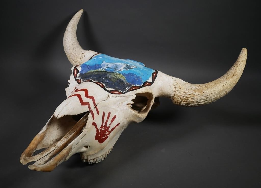 NATIVE AMERICAN PAINTED COW SKULLHand 365f6b