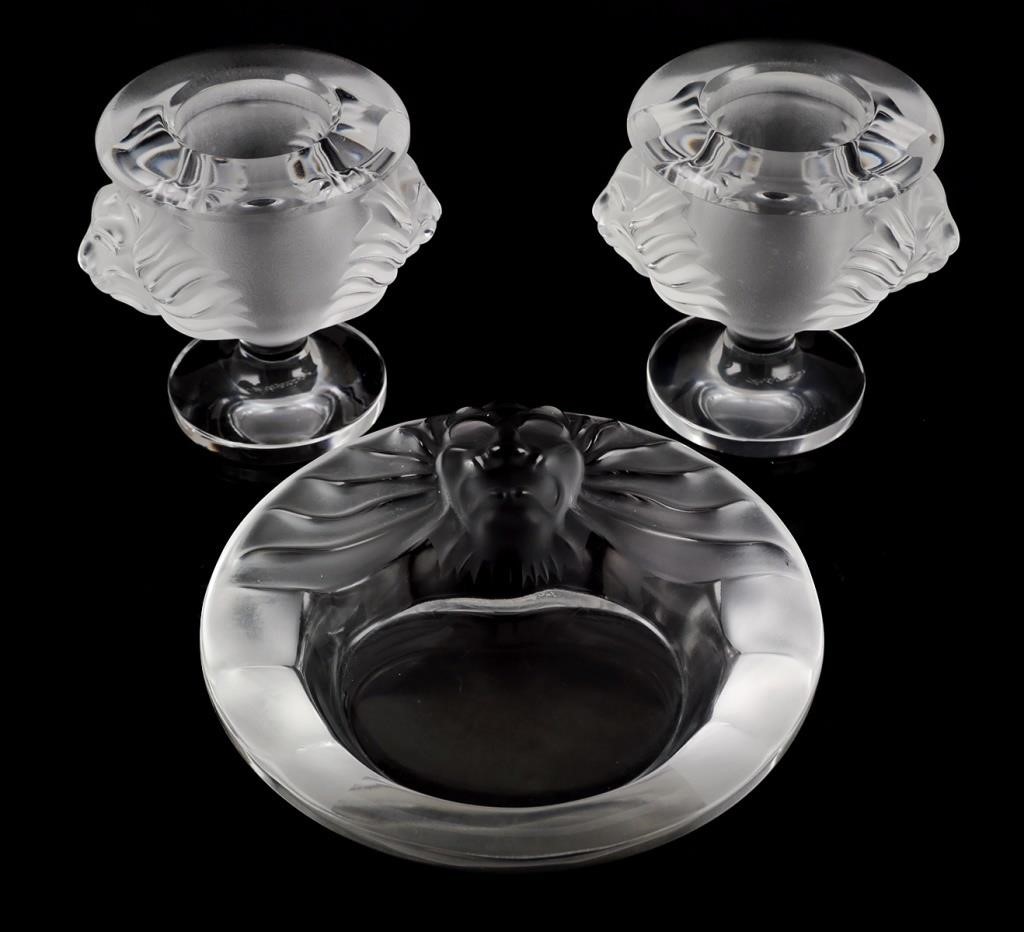 LALIQUE 3 PIECE SMOKING SET LION 365f85