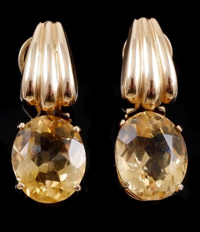 14K GOLD & 12 CTW CITRINE EARRINGS14K