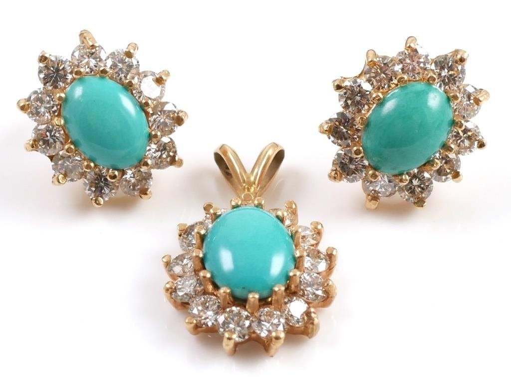 14K TURQUOISE DIAMOND EARRINGS PENDANT14K 365fa0