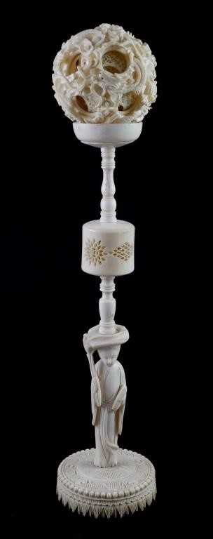CHINESE IVORY PUZZLE BALL ON STAND,