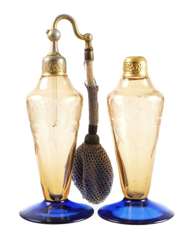 PAIR FRENCH ART GLASS PERFUME BOTTLESTwo