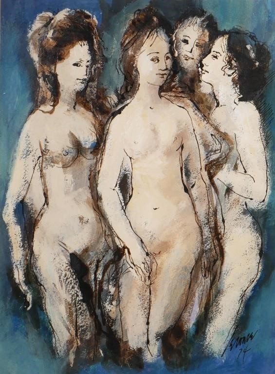 OIL ON BOARD NUDE BATHERS ILLEGIBLEExpressionist 366005