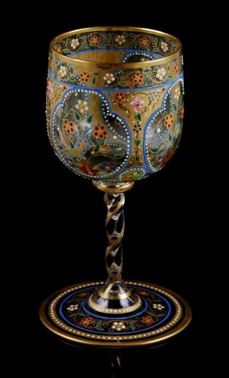 MOSER OR LOBMEYR HANDPAINTED WINE STEMAntique