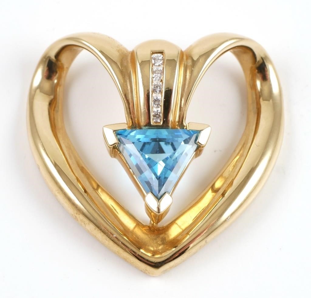 14K DIAMOND & BLUE TOPAZ HEART