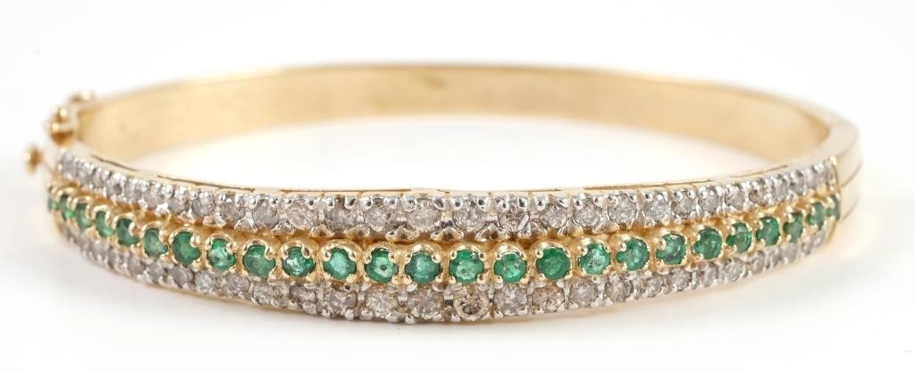 14K EMERALD & DIAMOND BANGLE BRACELET14K