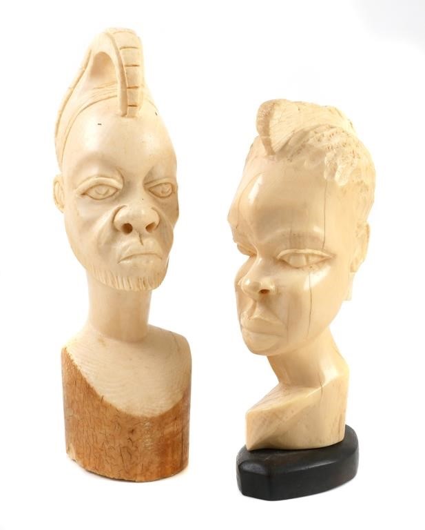 TWO AFRICAN IVORY CARVED BUSTSTwo 3660ca