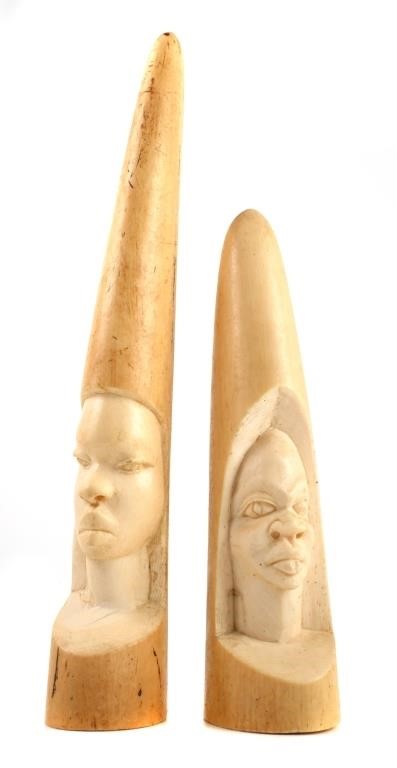 TWO AFRICAN IVORY CARVED BUSTSTwo