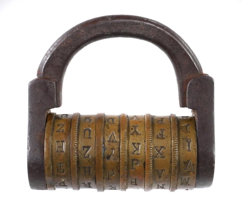 18C FRENCH BRASS & IRON LETTER PADLOCKLate