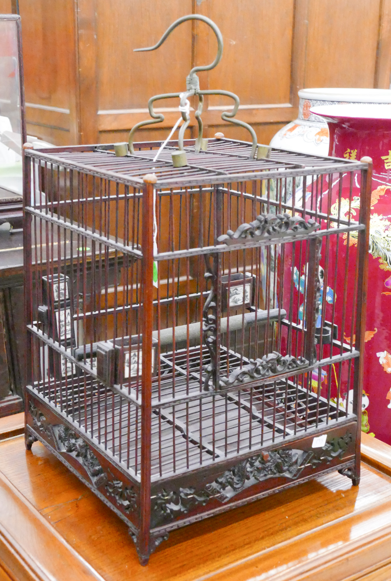 Old Chinese Wood Bird Cage 17''
