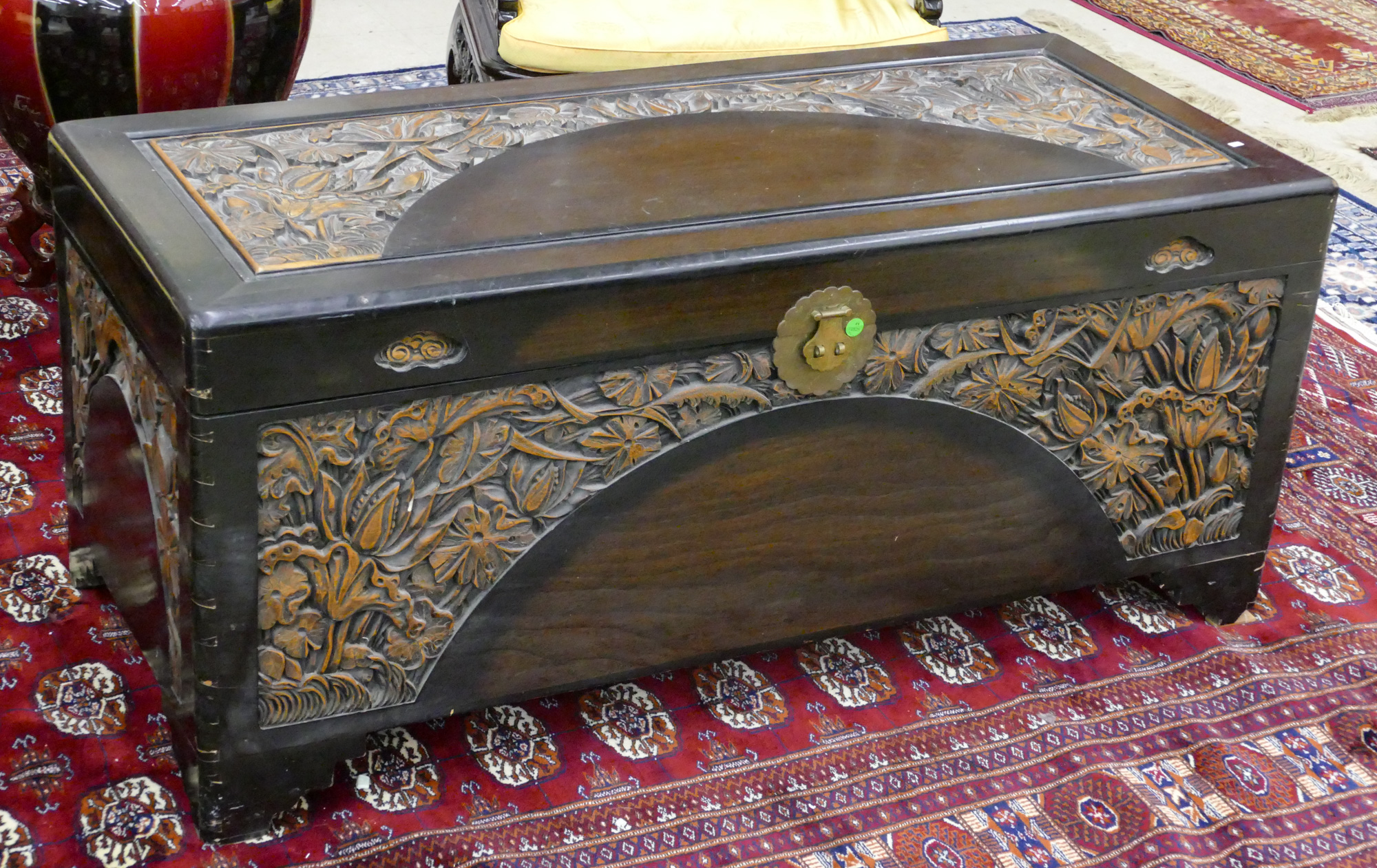 Old Chinese Carved Lotus Blanket Chest