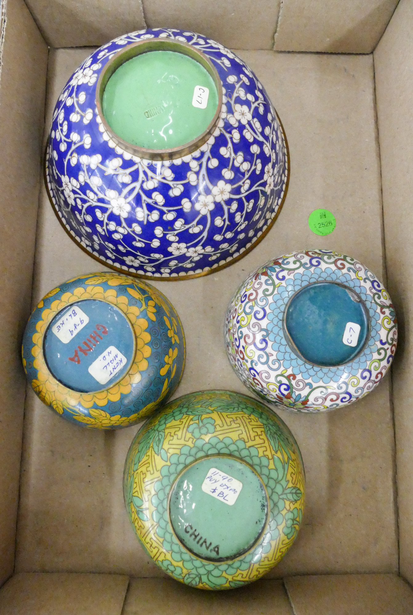 Box 4pc Old Chinese Cloisonne Bowls 368917