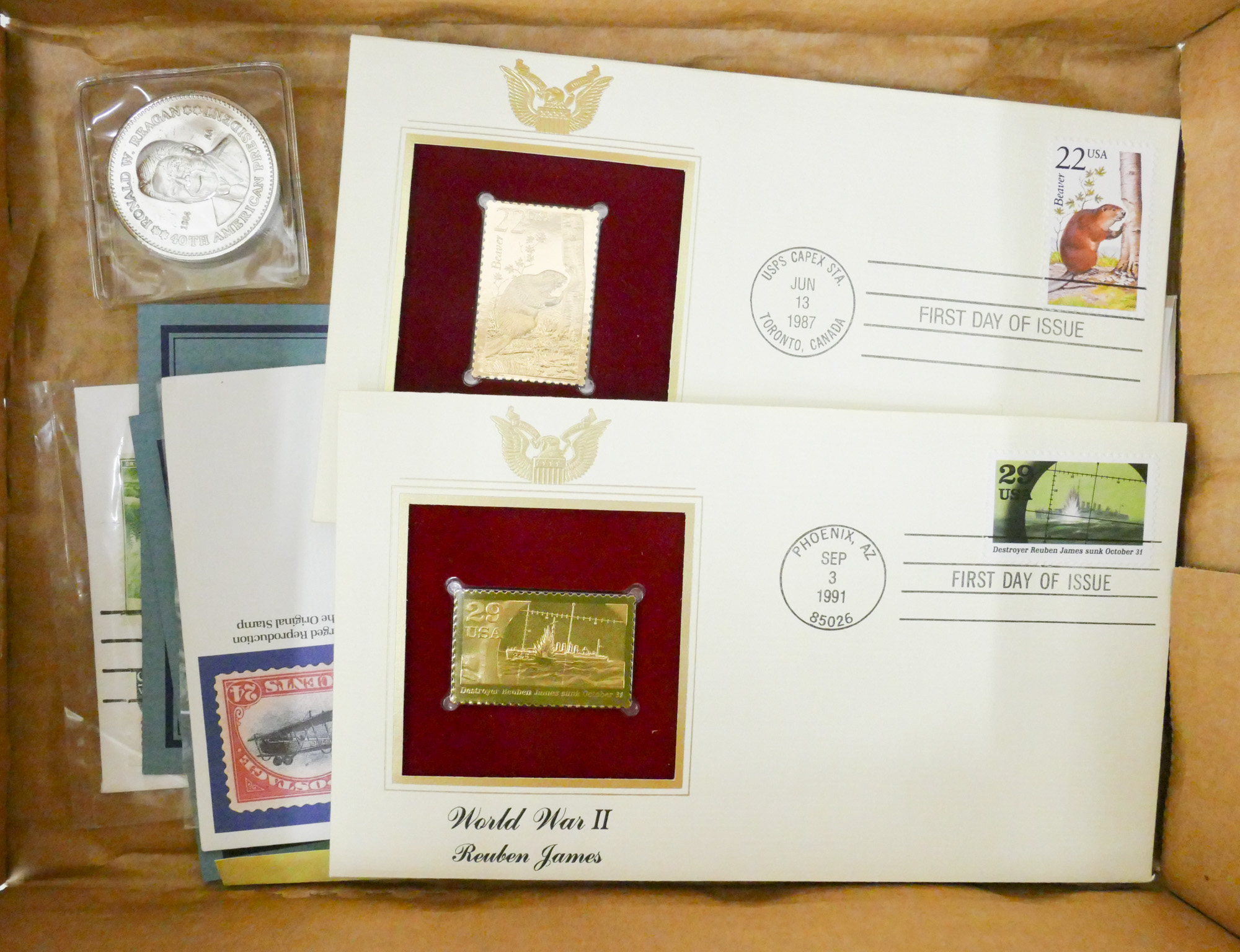 Box First Day Cover and Gold Stamps