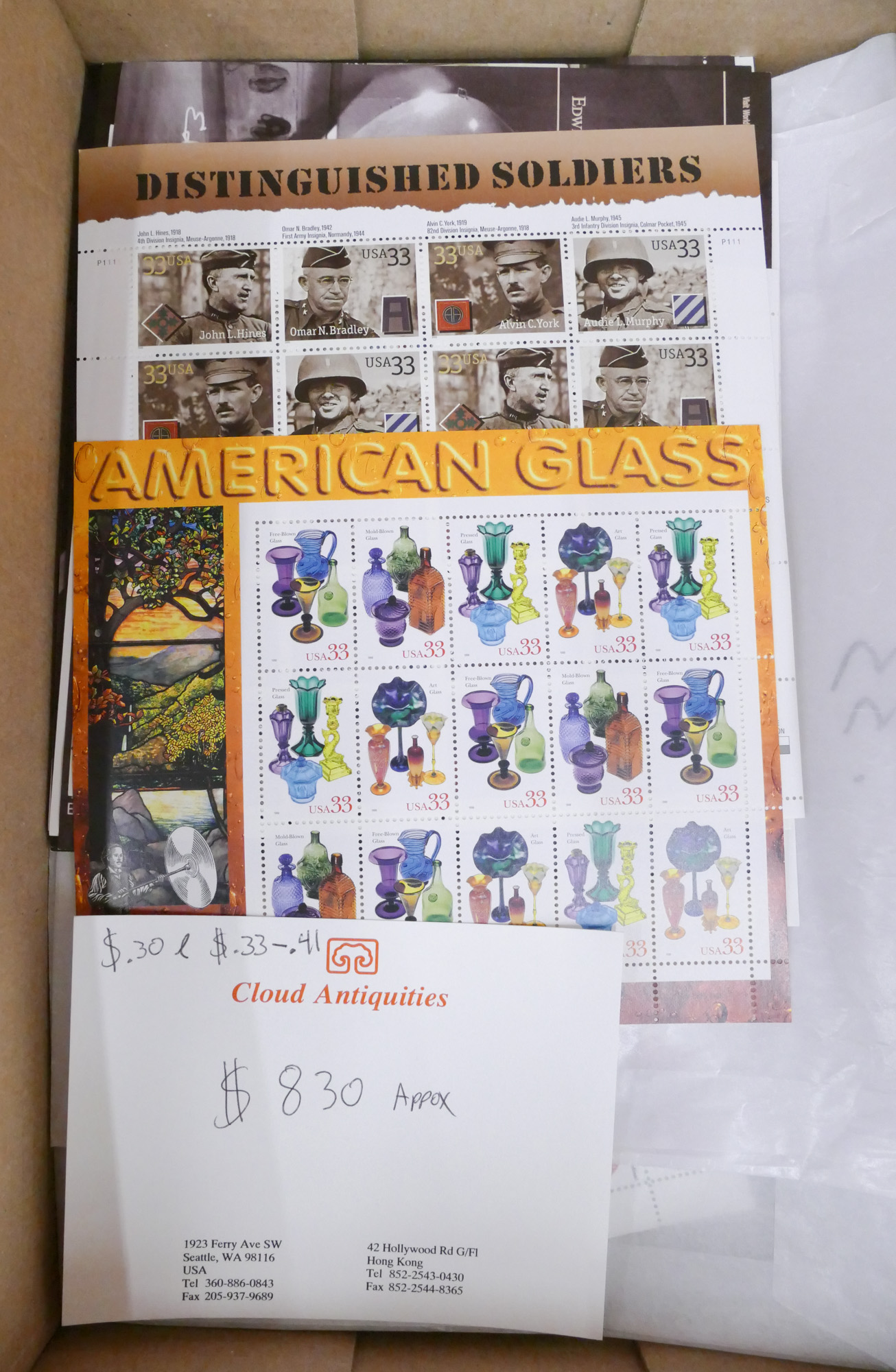 Box US 30 40 Cent Stamp Sheets 36891b