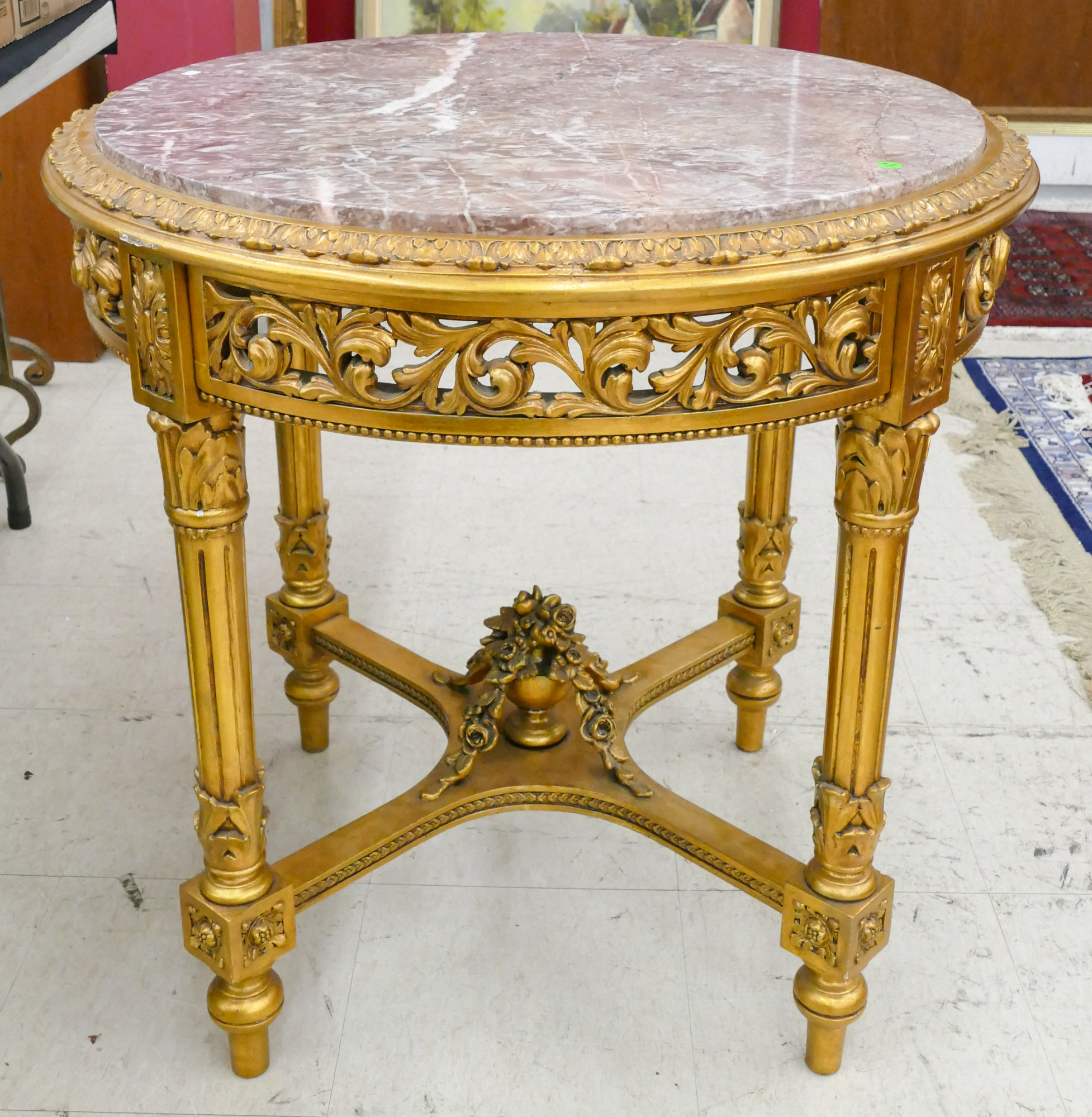French Gilt Carved Marble Top Round