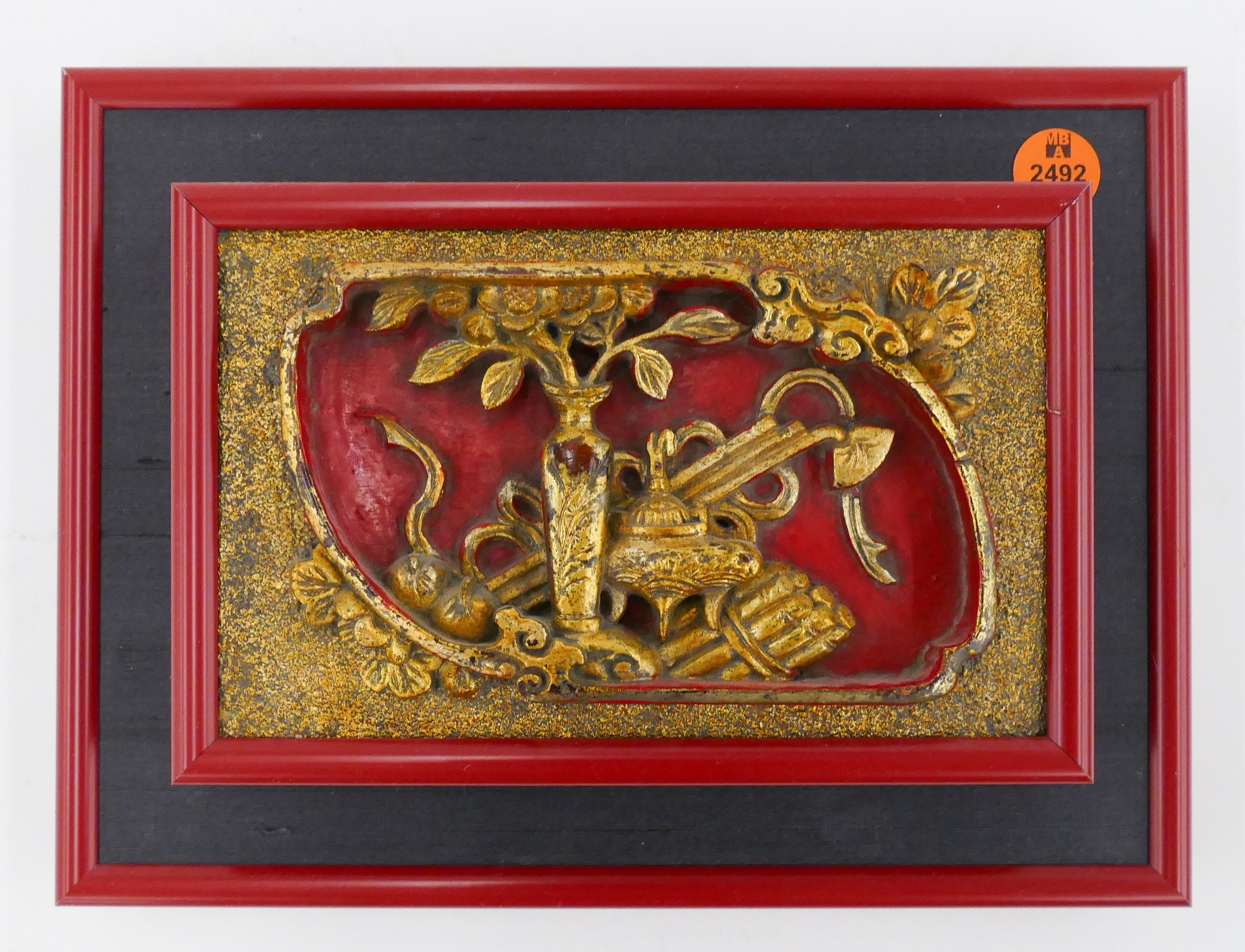 Chinese Gilt Red Frame Temple Panel  36896e