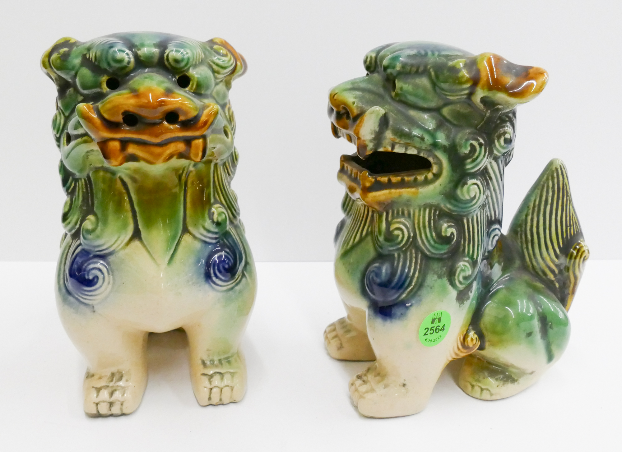 Pair Old Japanese Ceramic Foo Lion 368a3f