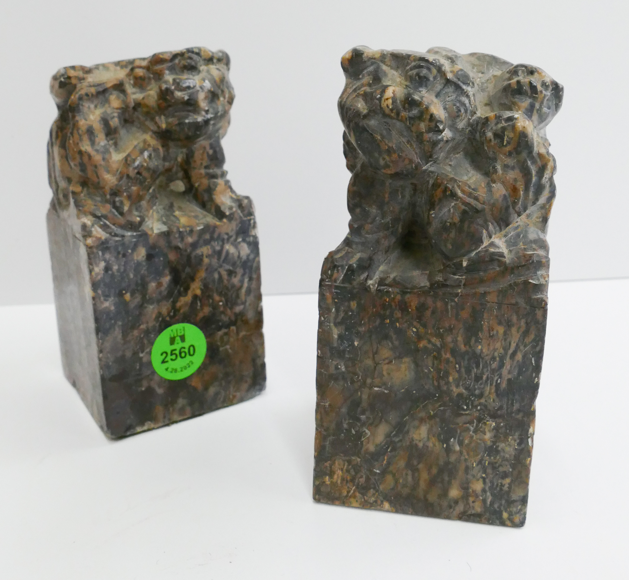 Pair Old Chinese Dark Stone Foo 368a3a