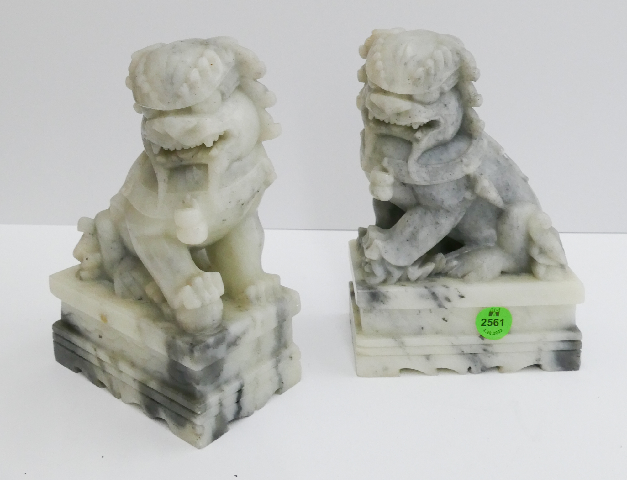 Pair Chinese Gray Soapstone Foo 368a3b