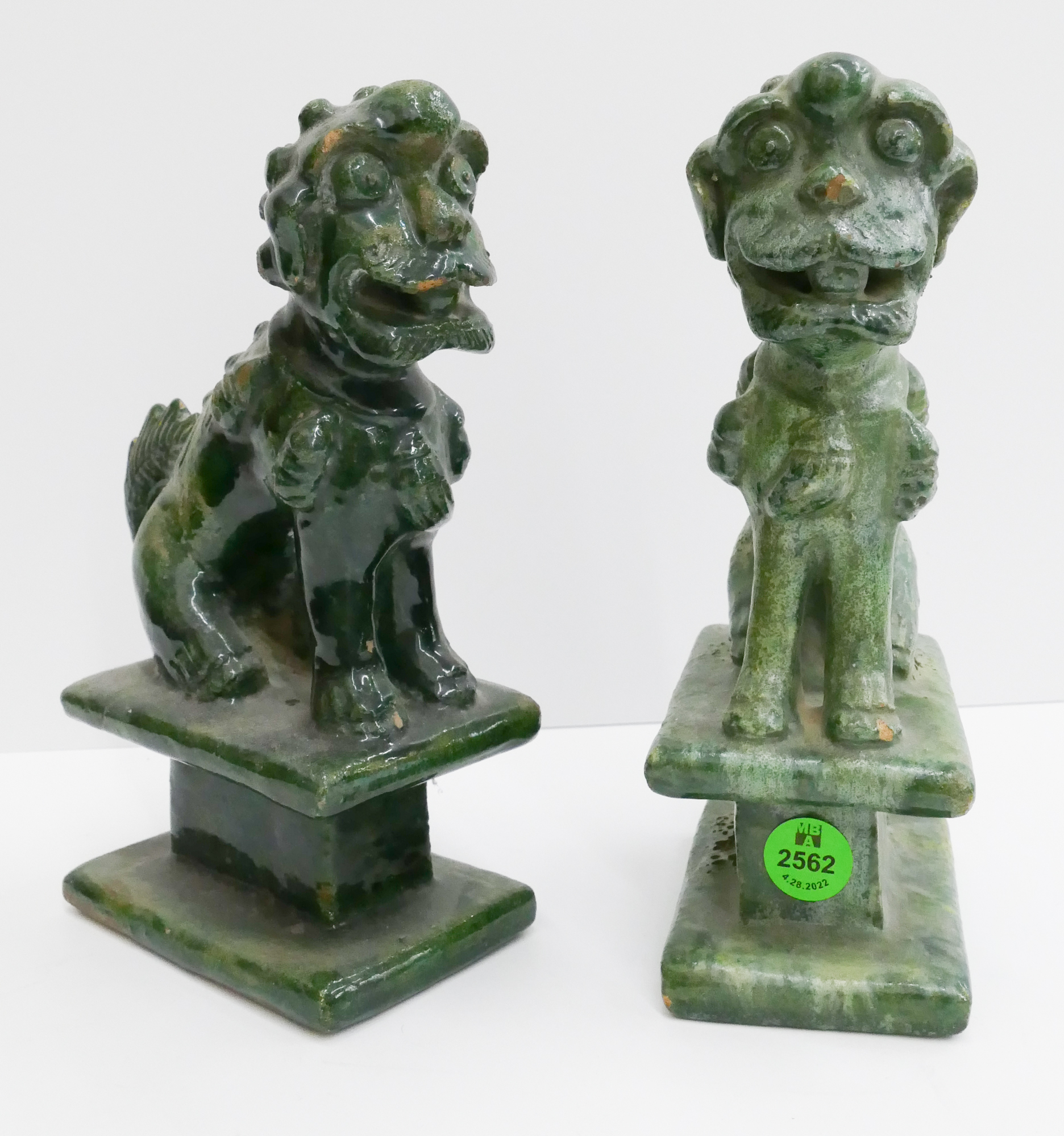 Pair Antique Chinese Green Lead 368a3c