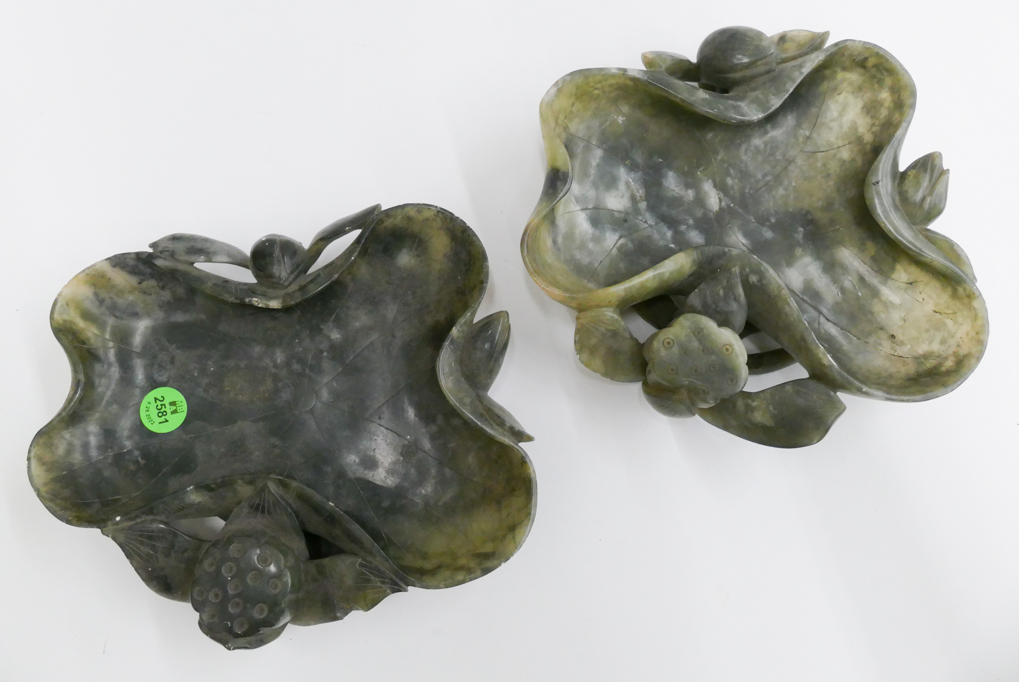 Pair Old Chinese Soapstone Lotus