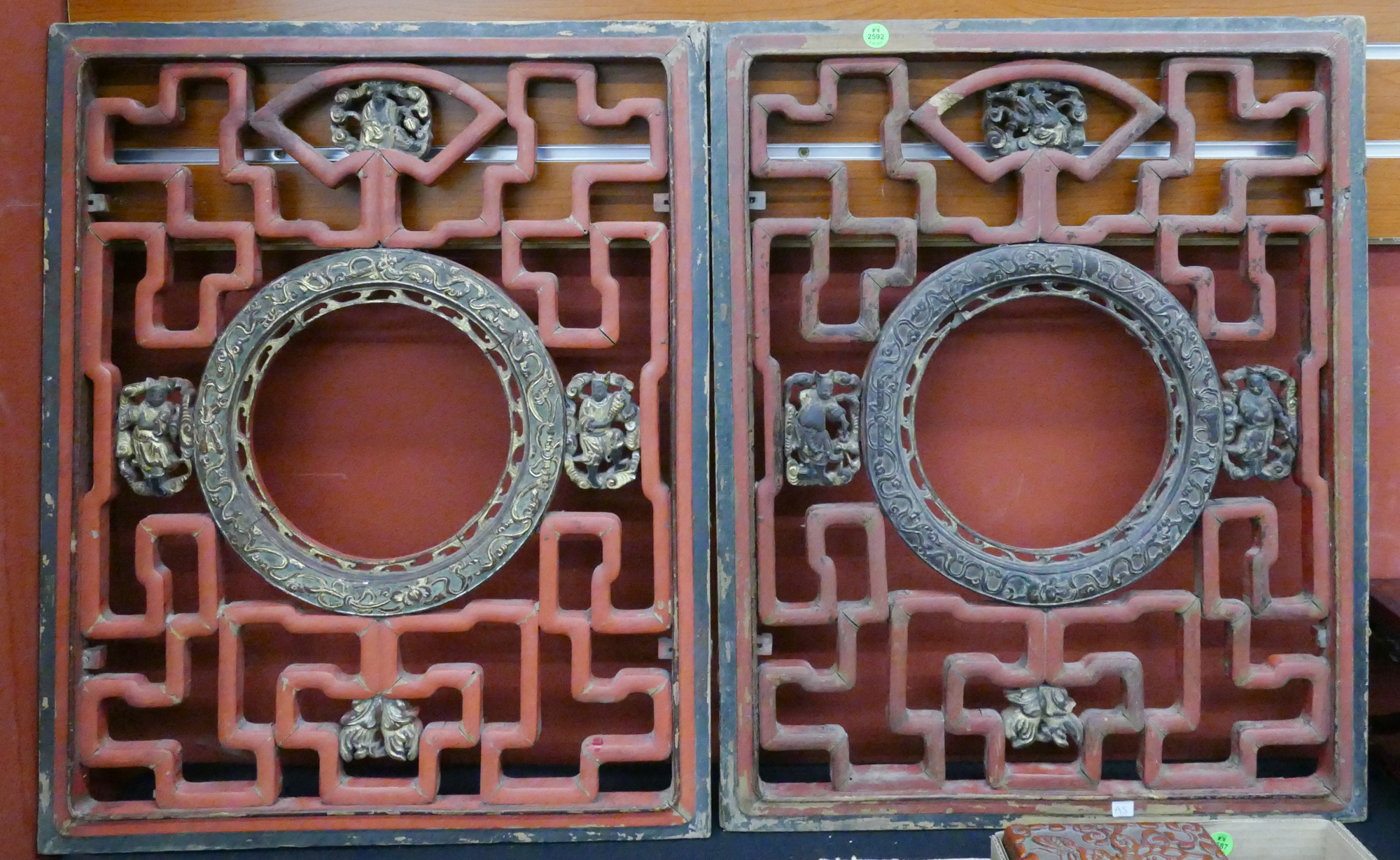 Pair Antique Chinese Gilt Lacquered