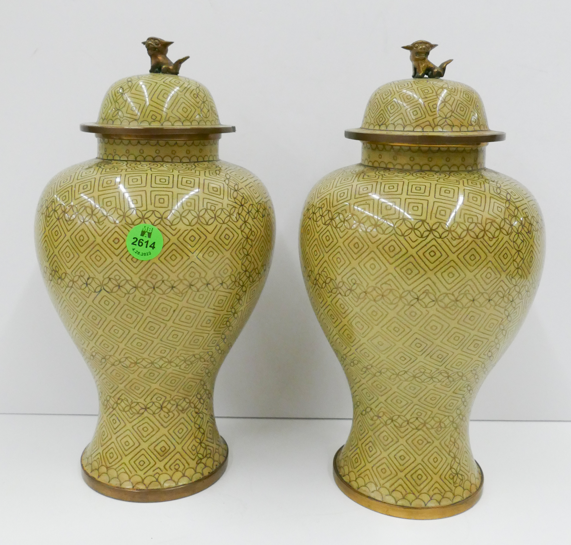 Pair Old Chinese Yellow Cloisonne 368a72