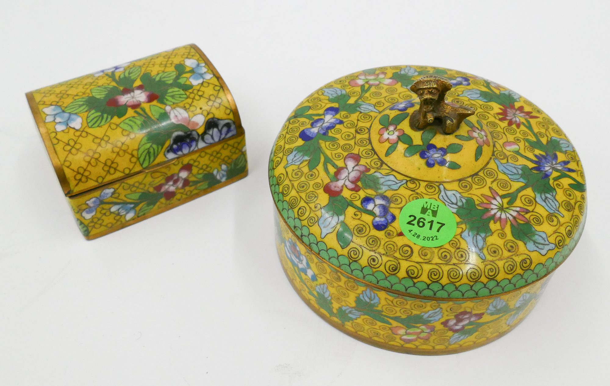 2pc Old Chinese Yellow Cloisonne