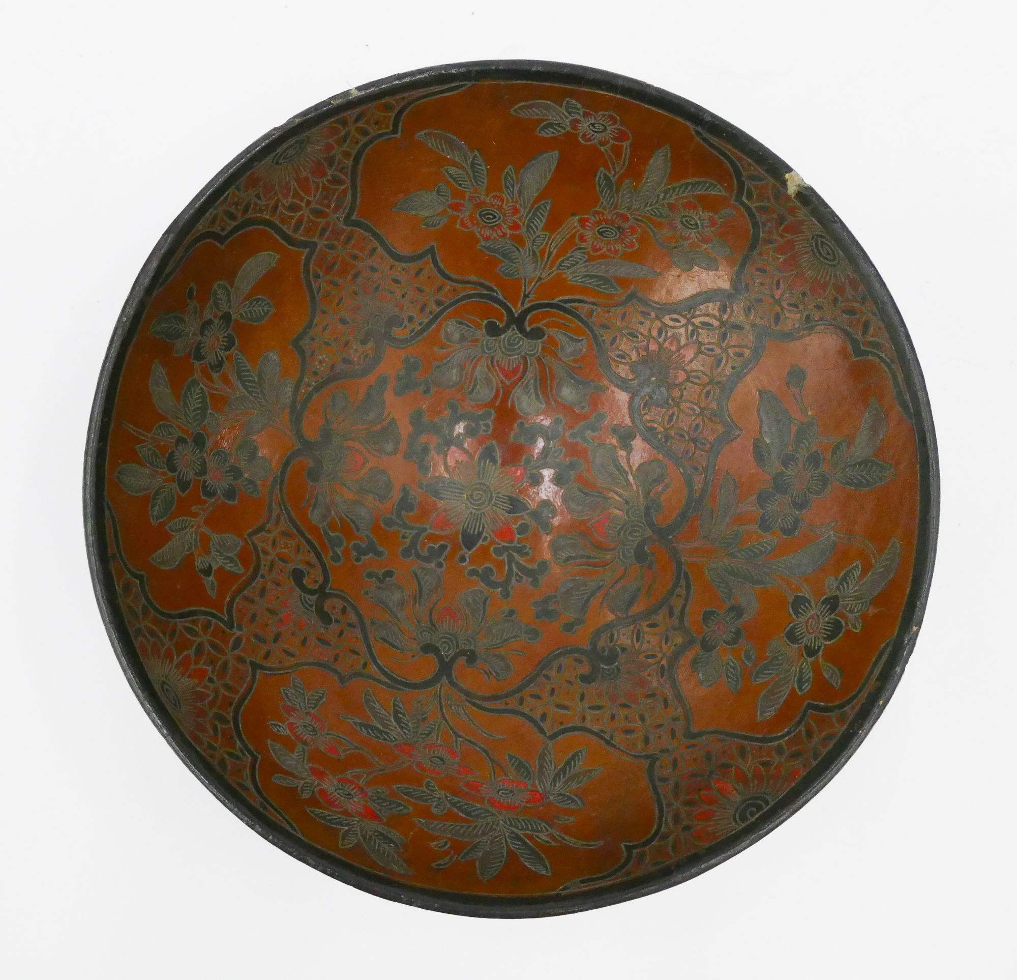 Old Chinese Lacquered Lotus Bowl-