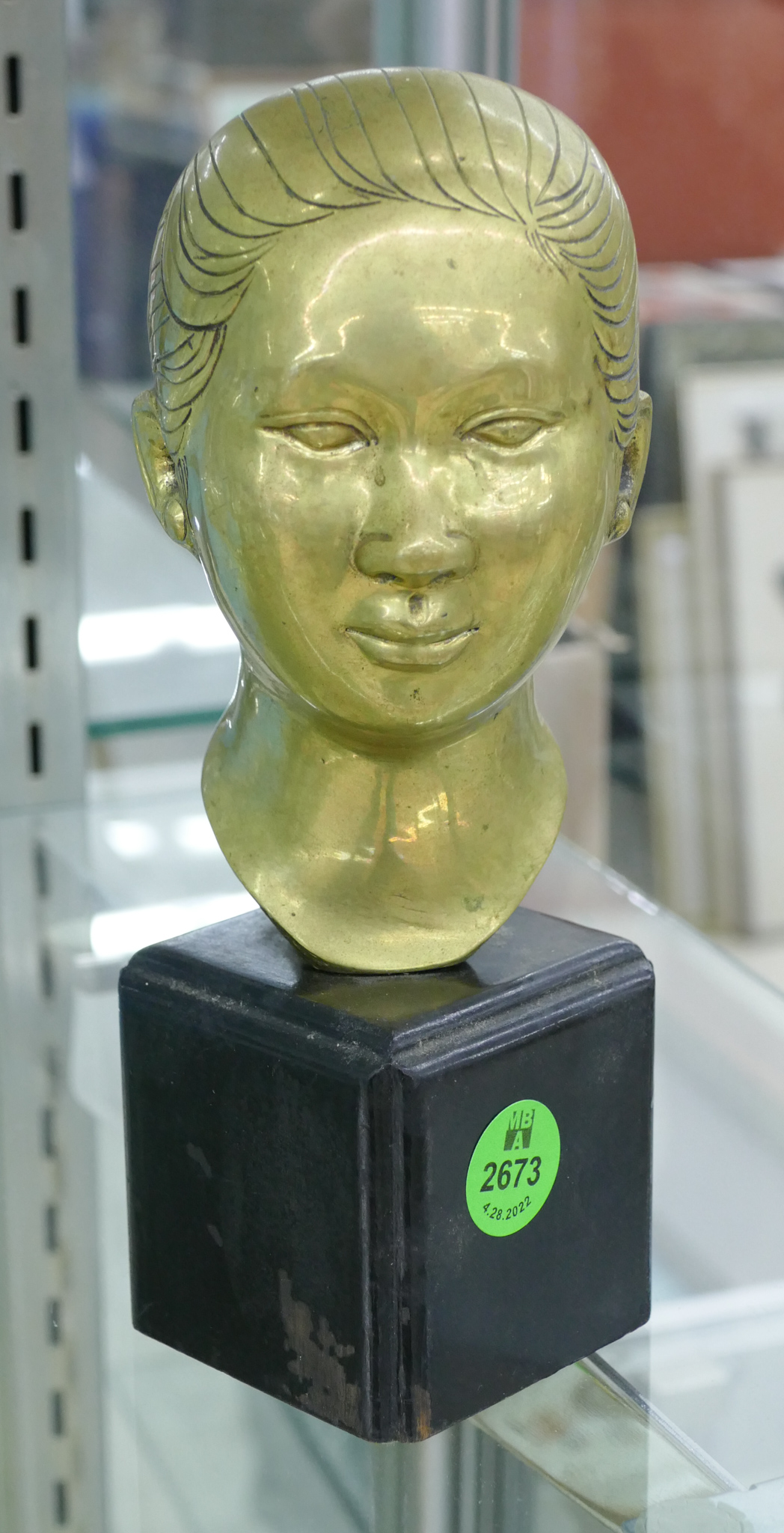Old Asian Bronze Woman Bust Sculpture