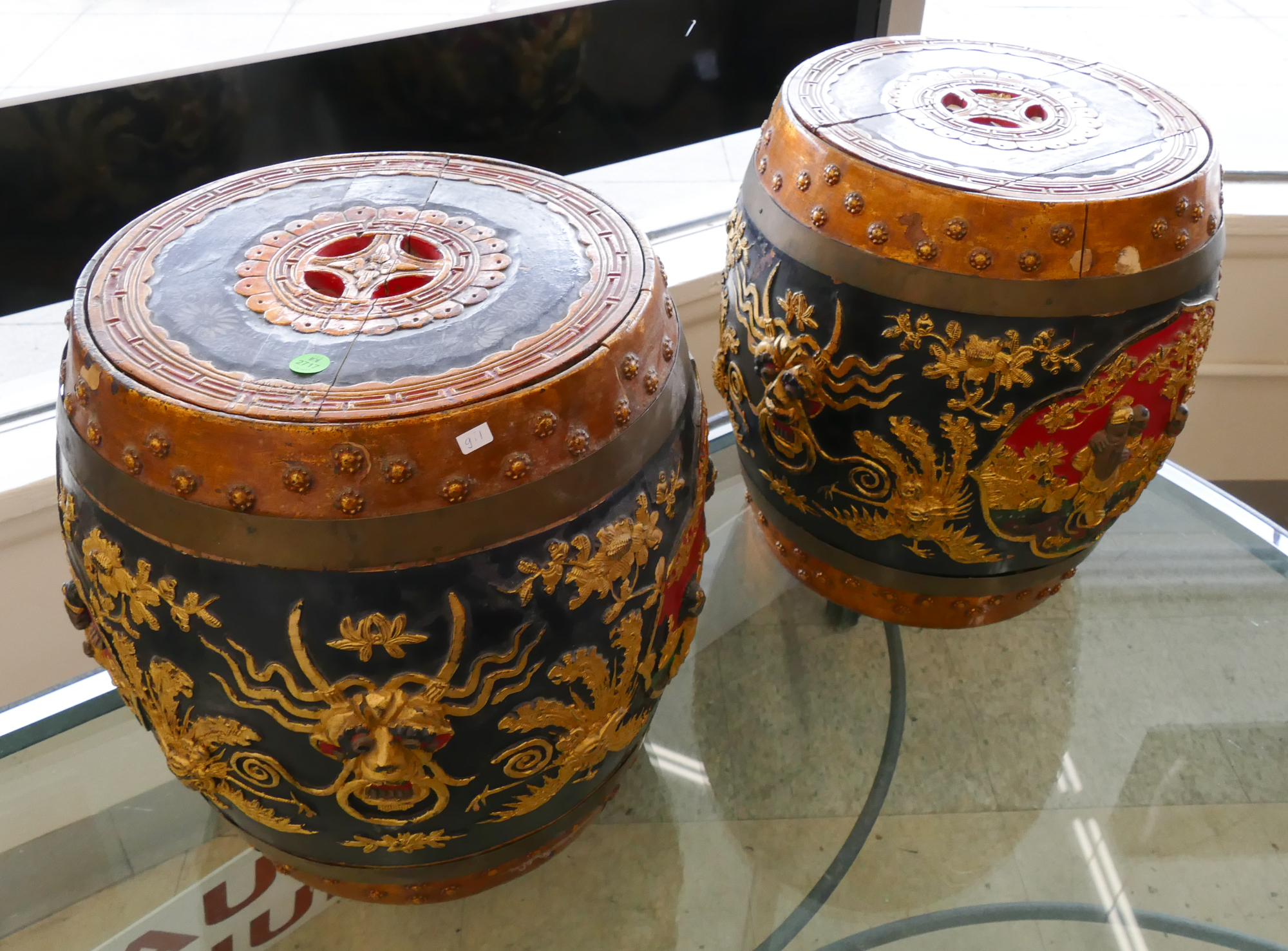 Pair Antique Chinese Gilt Lacquered