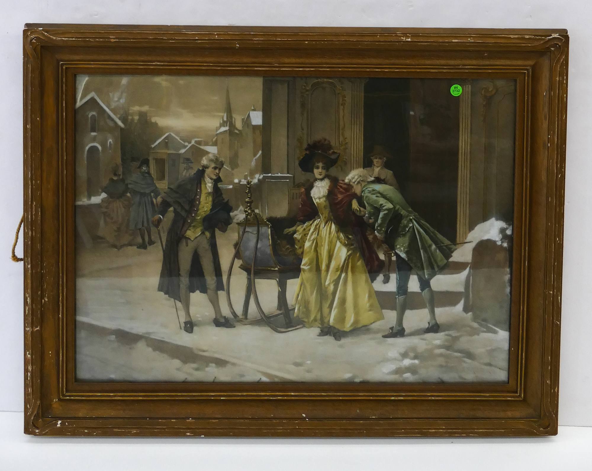 Antique French Courting Scene Lithograph