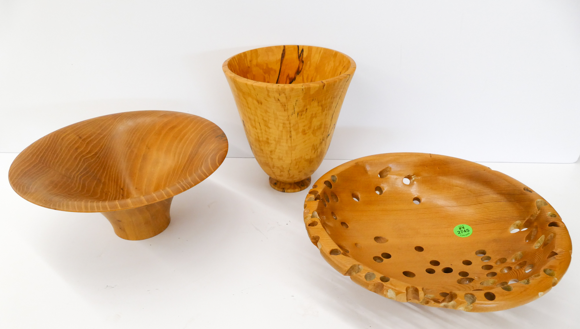 3pc Wood Art Turned Bowls Vase  368aed