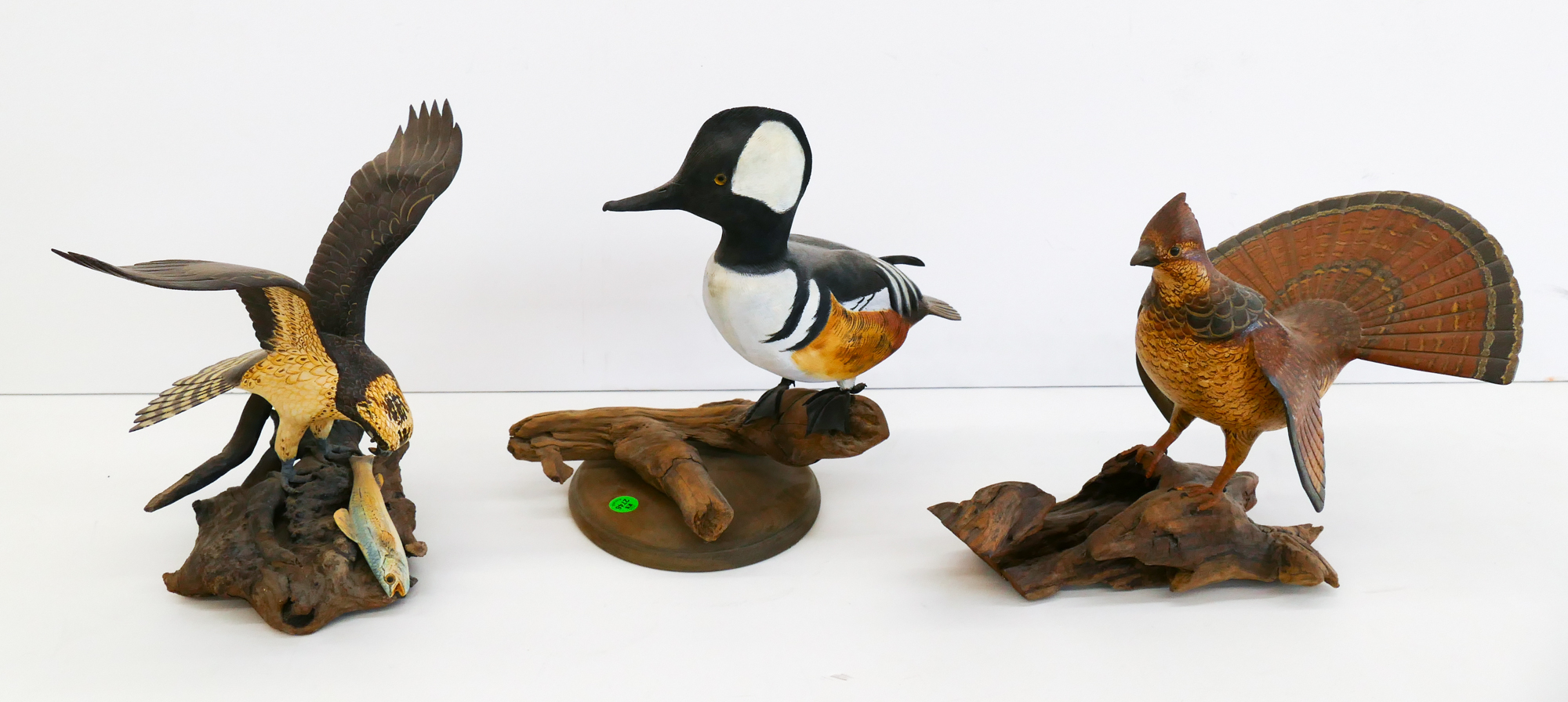 3pc Handcarved & Painted Wood Bird