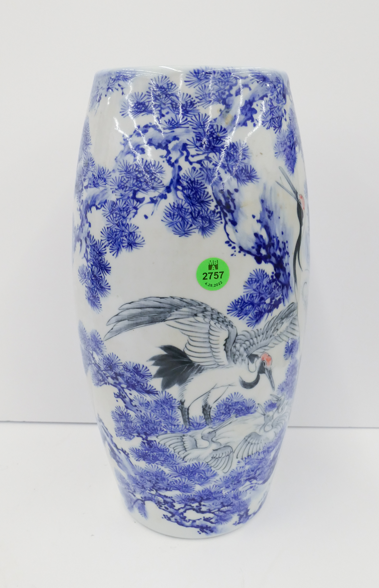 Japanese B&W Painted Crane Porcelain