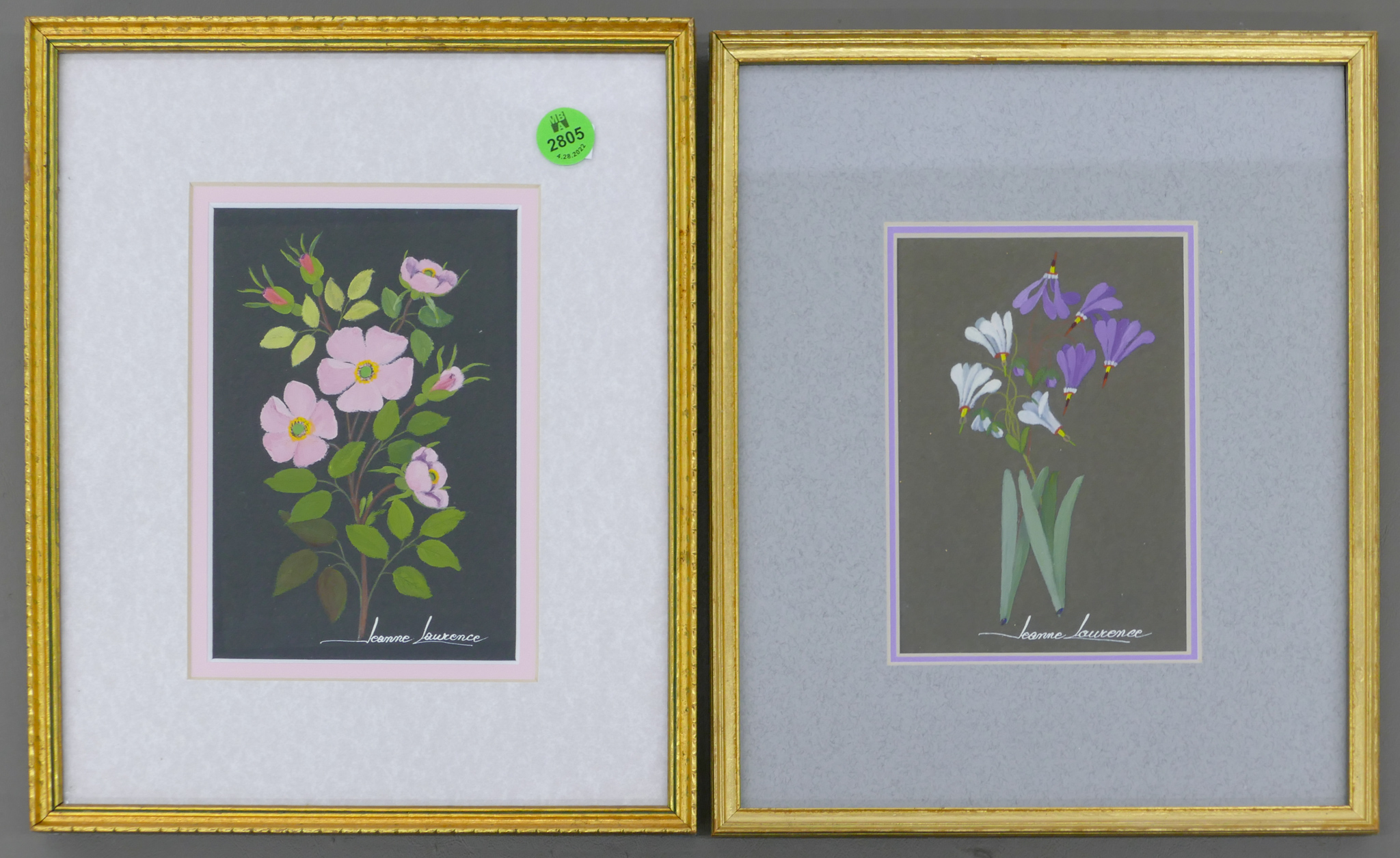 2pc Jeanne Laurence Flower Gouache