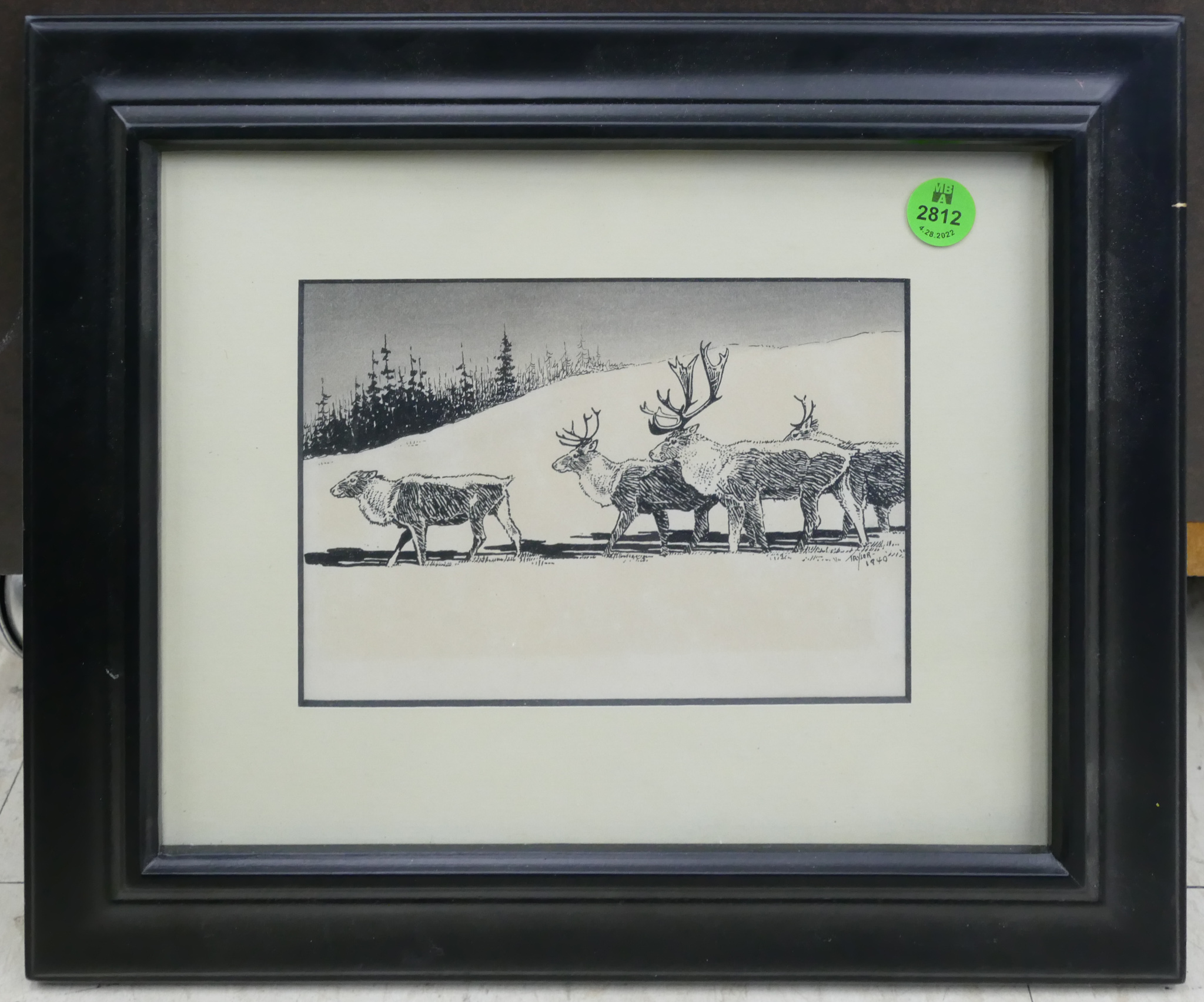 Alaskan Caribou 1940 Ink Drawing signed