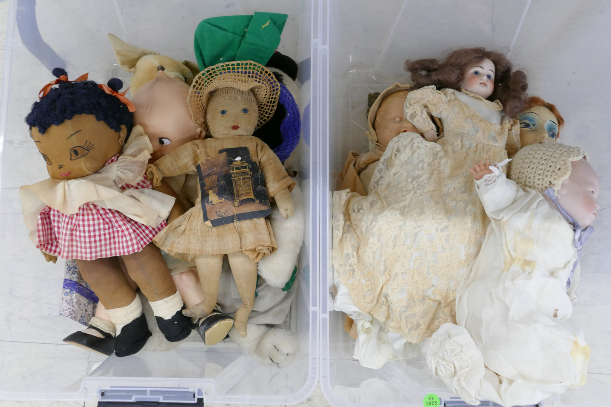 2 Totes Boxes Antique Dolls