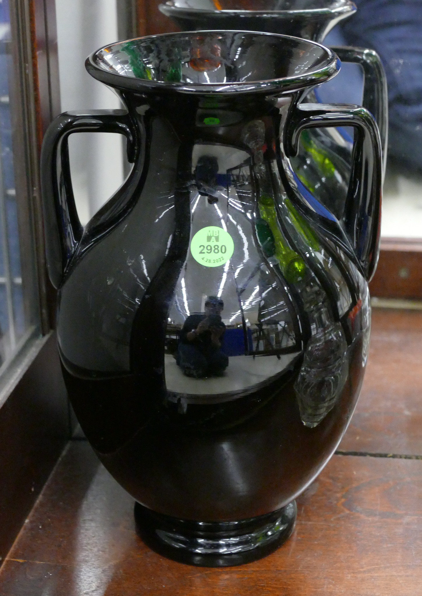 Vintage Black Glass Amphora 10  368bc5