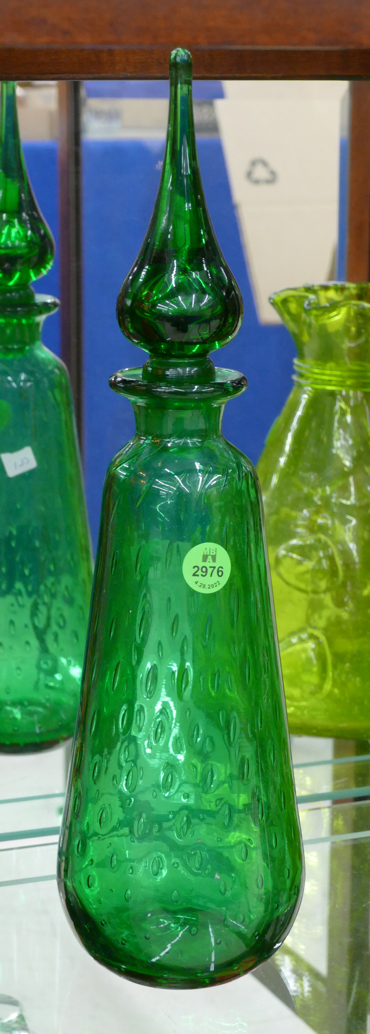 Midcentury Green Glass Genie Bottle  368bc1