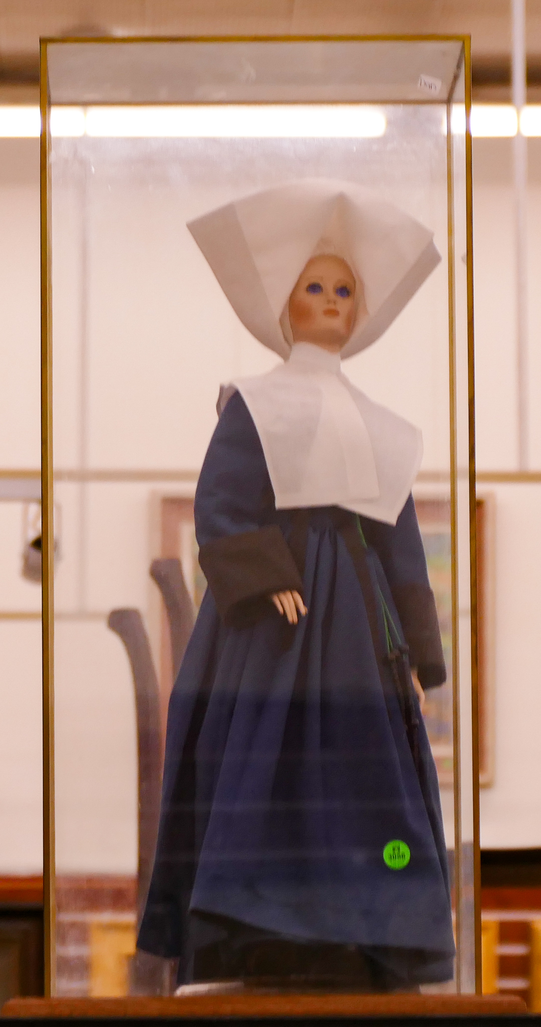 Porcelain Nun Doll in Display Case-