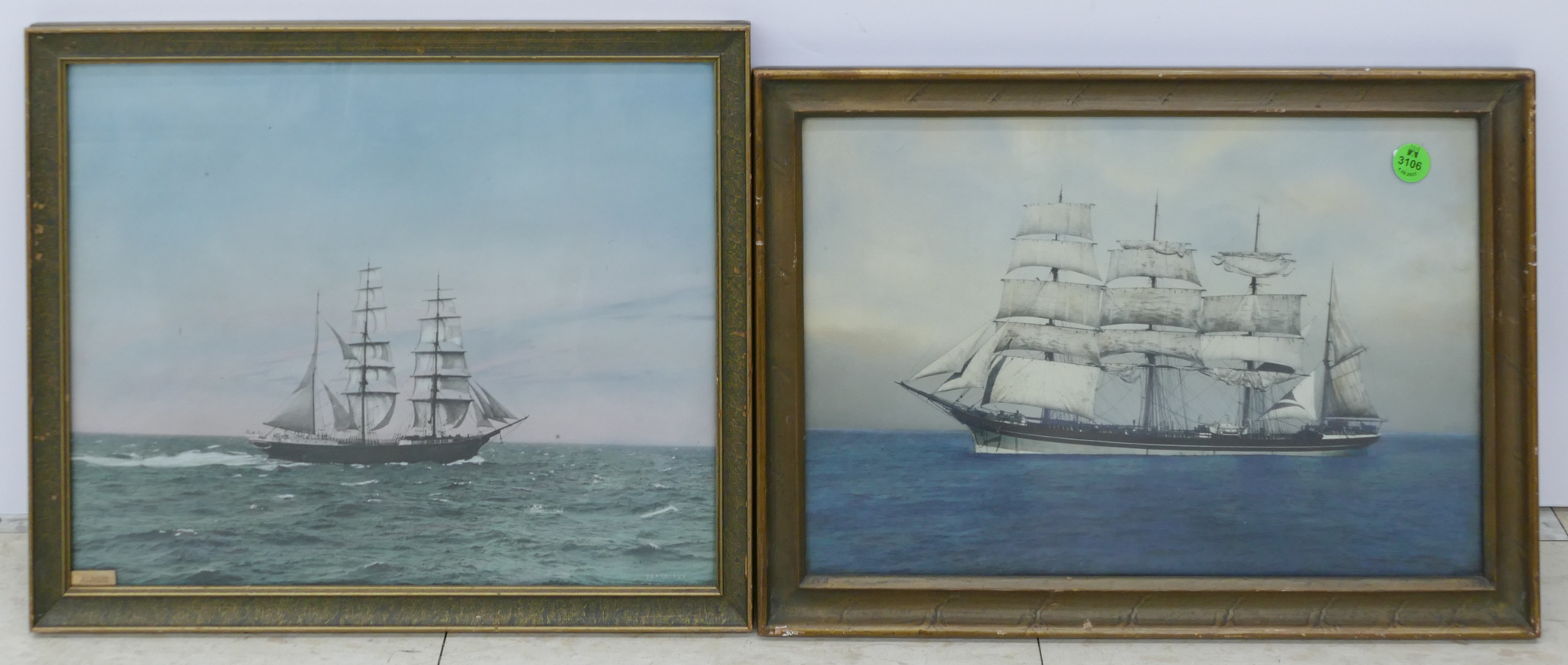 2pc Antique Masted Schooner Ship 368c38