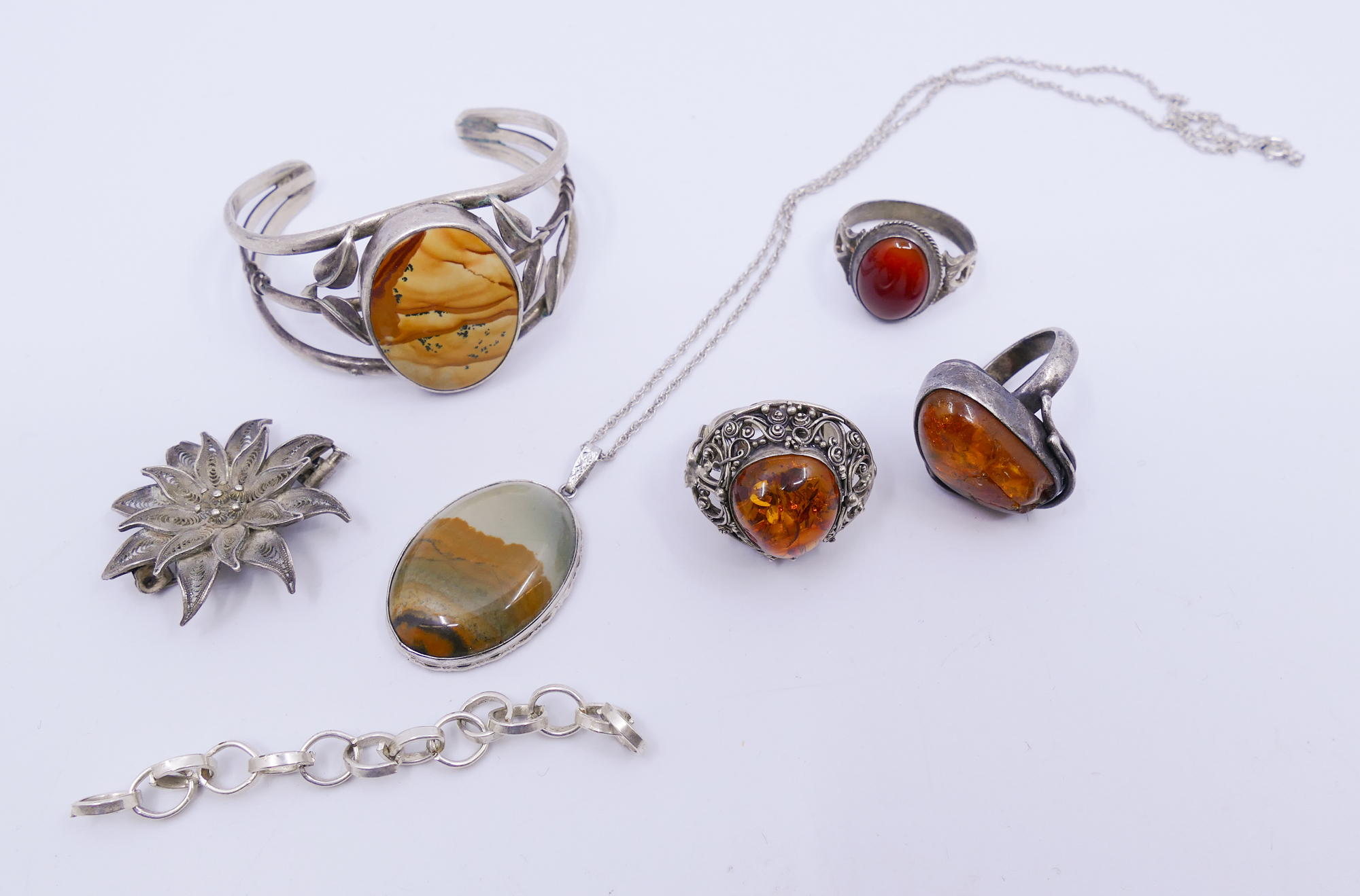 Box Sterling, Amber, and Agate Jewelry